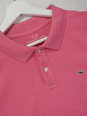 Vineyard Vines Polo Shirt Men XL Solid Pink Casual Stretch Short Sleeve Whale